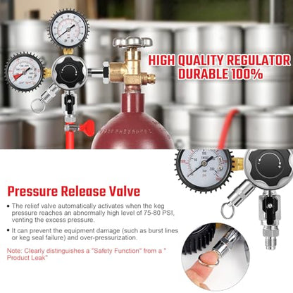 CGA580 Nitrogen Beer Regulator Nitrogen Tank Regulator, Dual Gauge Gas Regulator with 5Ft Beer Line, Nitrogen Keg Regulator with 2Pcs 5/16’’ Barbs Hose Clamps for Homebrew
