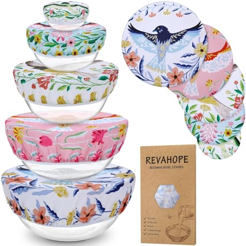 5-Size Reusable Beeswax Bowl Covers for Bread Proofing, Cotton Cloth Flexible Beeswax Wraps for Food Storage(Floral Bird) - color: Floral Bird
