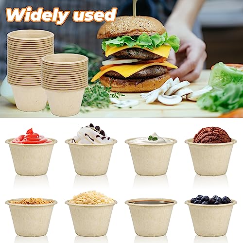 LeonBach 150 Pack 4oz Natural Bagasse Fiber Sauce Cups, Compostable Small Disposable Paper Dipping Bowls Biodegradable Condiment Portion Sample Snack Charcuterie Serving Tasting Cups - color: Brown, style: 4oz-150 Pack