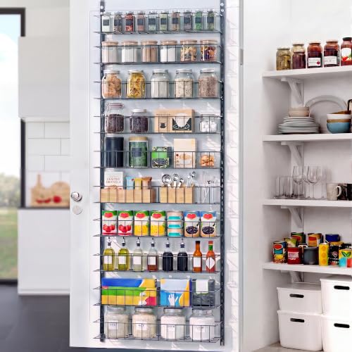 ElegantArray 10-Tier Pantry Door Organizer, Deep Gray | Over The Door Pantry Organizer Rack and Storage, Hanging Spice Rack Shelves Door, Home Office Laundry Room Bathroom & Kitchen - color: Deep Gray, size: 10-Tier