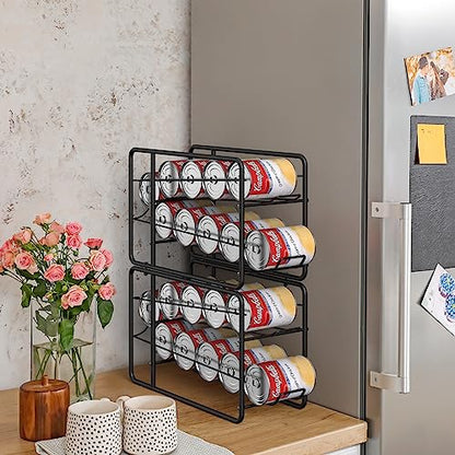 MOOACE 4 Pack Can Dispenser Rack, Stackable Soda Can Organizer Holder for Canned Food Storage Kitchen Cabinet Pantry Countertop, Black - color: Black