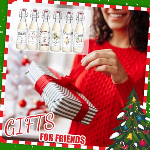 Sieral 6 Set Coquito Bottles 16 oz Christmas Swing Top Glass Bottles Flip Top Brewing Bottle for Vanilla Extract Homemade with Christmas DIY Label Stickers Home Brewing Coquito Beverages Liqueur - color: Christmas DIY