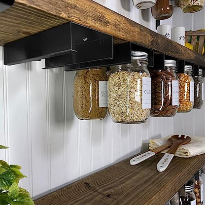 Art Secret Mason Jar Storage Rack (2 Pack) – Under Shelf Organizer for Regular Mouth Jars – Easy Install with Screws or Adhesive – Kitchen Cabinet & Pantry Space Saver - size: Regular Mouth
