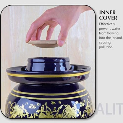 Traditional Chinese Porcelain Pickle Jar, Fermentation Crock Pickling Pot, Fermenting Jar With Lid, Stoneware Fermenter(4.5kg) - size: 4.5kg
