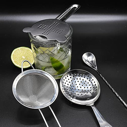 Cocktail Strainer Set Stainless Steel Bar Tools with Stirring Spoon - Hawthorne, Julep, Fine-Mesh and Jigger for Drinks