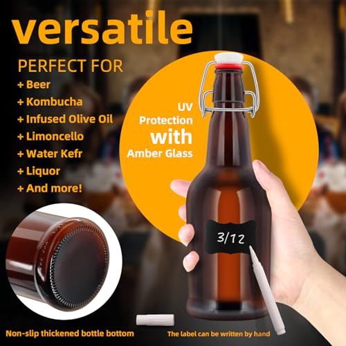 1PC Swing Top Beer Bottles with Easy Flip Top 16 Oz Amber Glass Bottle Set with Airtight Cap for Kombucha, Carbonated Drinks, Brewing, and Fermenting (Amber)