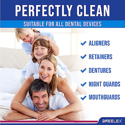 Breelex Retainer Cleaner Tablets for Dentures, Aligners & Night Guards – 120 Denture Cleaning Tablets, 3-Minute Deep Clean, Removes Plaque, Stains & Odor – FSA HSA Eligible