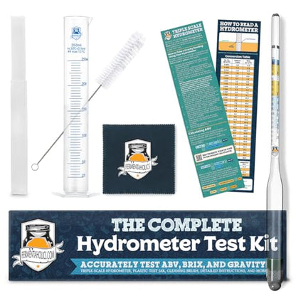 Fermentaholics Triple Scale Hydrometer – Measure and Monitor Specific Gravity, Brix, Potential Alcohol, and ABV in Wine, Beer, Mead, Cider, and Other Homebrewed Drinks (Plastic, Clear)