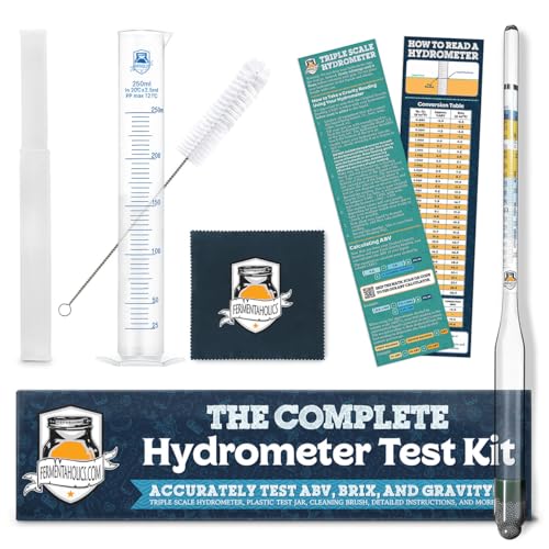 Fermentaholics Triple Scale Hydrometer – Measure and Monitor Specific Gravity, Brix, Potential Alcohol, and ABV in Wine, Beer, Mead, Cider, and Other Homebrewed Drinks (Plastic, Clear)