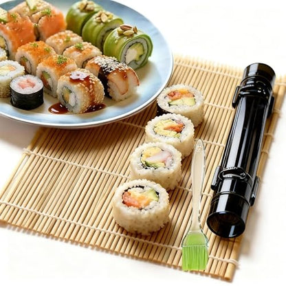Sushi Making Kit – Clear Sushi Bazooka Roller & Bamboo Sushi Rolling Mat, Easy DIY Sushi Maker Tool Set for Beginners, Homemade Sushi Rolls for Kitchen & Party (Clear Black) - color: Clear Black