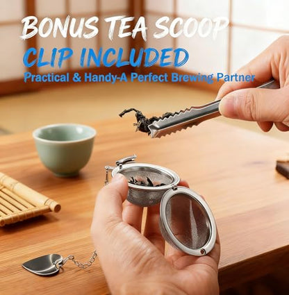 2 Pack Extra Fine Mesh Tea Infuser - 304 Stainless Steel Loose Leaf Tea Strainer Ball with Tea Scoop & Clip, Rustproof & Easy to Clean