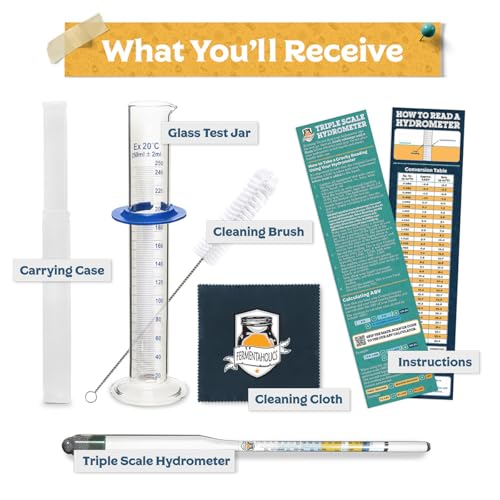Fermentaholics Triple Scale Hydrometer – Measure and Monitor Specific Gravity, Brix, Potential Alcohol, and ABV in Wine, Beer, Mead, Cider, and Other Homebrewed Drinks (Glass, Clear)