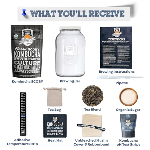 Fermentaholics Kombucha Brewing Starter Kit – USDA Certified Organic SCOBY & Tea, Complete Home Kombucha Making Kit with Culture, Kosher Certified (Deluxe Kombucha Brewing Kit) - size: Deluxe Kombucha Brewing Kit