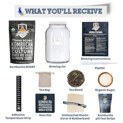 Fermentaholics Kombucha Brewing Starter Kit – USDA Certified Organic SCOBY & Tea, Complete Home Kombucha Making Kit with Culture, Kosher Certified (Deluxe Kombucha Brewing Kit) - size: Deluxe Kombucha Brewing Kit