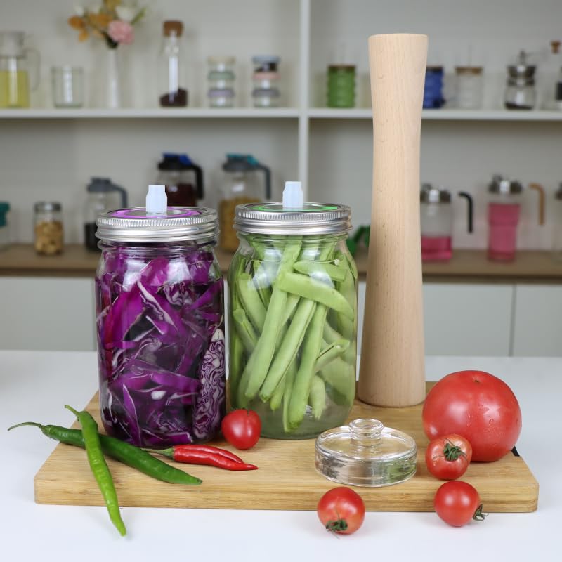 Stainless Steel Fermentation Lids with Date Tracker & Airlock for 16/24/32/64Oz Wide Mouth Mason Jars, Food Grade Stainless Steel Fermentation Kit for Pickling, Kimchi, Kombucha & Sauerkraut (2PCS) - color: 2PCS