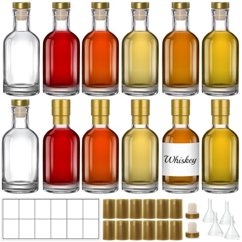 TBWIND 12 Pack 6oz/200ml Clear Glass Bottles with T-Top Cork Stoppers | Premium small refillable bottles. Perfect for homemade liquor, vanilla extract, oil, vinegar, or elegant gift favors - color: 6oz/ 200ml, size: Clear