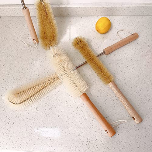 24 inch Extra Long Nylon Brush with 12 inch Bottle Brush, with Wooden Handle, with Lengthened Stainless Steel Pole, for Long Narrow Neck Bottle, Tumbler, Gallon Water Jug, Big Vessels