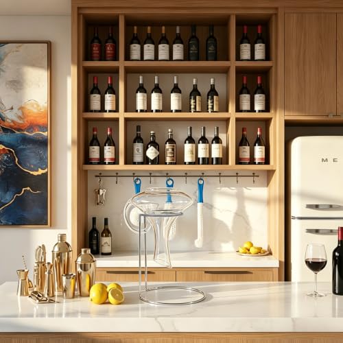 Wine Decanter Drying Stand with Rubber Coated Top to Prevent Scratches, Wine-Decanter Drying Rack for Standard Large Wine Decanters, Decanter Cleaner Includes Cleaning Brush & Decanter Cleaning Beads - style: Decanter Drying Stand