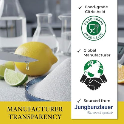 Citric Acid USP Anhydrous Fine Granular Jungbunzlauer Food and Cosmetic Grade pH Control Preservative Crystal Powder for Baking Cleaning DIY Formulations and Household Applications - 7 lbs - size: 7 Pounds