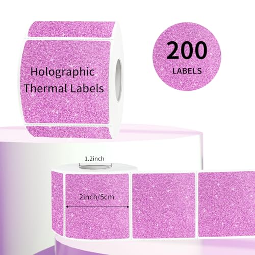Square Thermal Labels Stickers 2" x 2", Holographic Thermal Stickers Labels, Waterproof Glitter Direct Thermal Printer Label for Small Business- Holographic Pink - color: Glitter Pink, size: 2 X 2