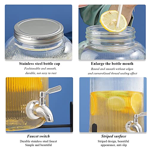 Berglander Glass Drink Dispenser for Fridge, 1 Gallon Beverage Dispenser with Leakproof Stainless Steel Spigot, Water, Laundry Detergent, Juice Dispenser for BBQ, Picnic, Parties and Events (Clear) - color: 1. Clear