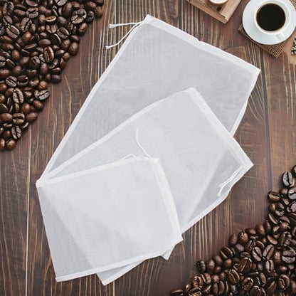 10Pcs Cheese Cloth Bag For Straining Reusable Nut Milk Bags Nylon Washable Fine Mesh Strainer Bags for for Almond Yogurt Juice Cheese Making Cold Brew Coffee Beer Tea (10Pcs 3 Size)