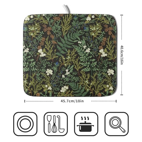 Green Plants Dish Drying Mat for Kitchen Counter Microfiber Absorbent Dish Draining Reusable Washable Foldable 16"x18" - size: 18" x 16"