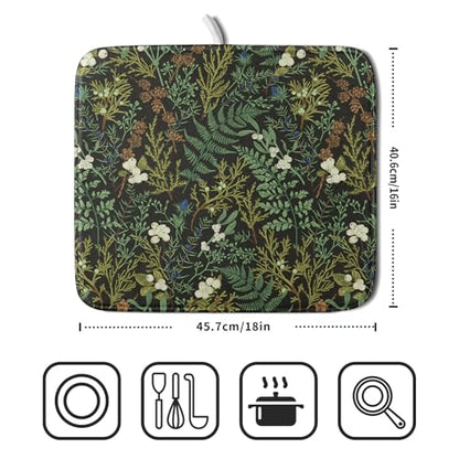 Green Plants Dish Drying Mat for Kitchen Counter Microfiber Absorbent Dish Draining Reusable Washable Foldable 16"x18" - size: 18" x 16"