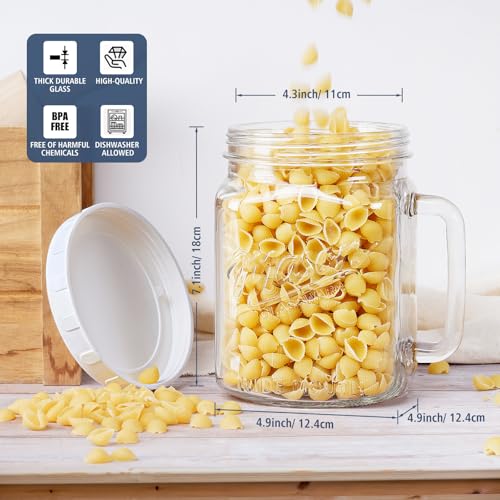 Folinstall 74 oz Wide Mouth Mason Jar w Handle, Airtight Storage Container | Easy-Grip Handle, Scale Marks, Easy Filling & Cleaning, 2 Pcs Jars for Sugar, Flour, Cookie, Pickle, Fruit, and Fridge Drink
