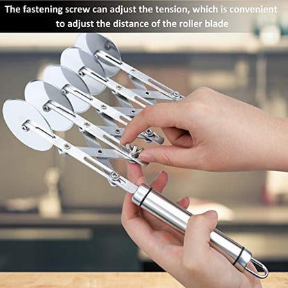 Juome 5 Wheel Pastry Cutter Stainless Pizza Slicer Multi-Round Dough Cutter Roller Cookie Pastry Knife Divider with Handle - color: 5 wheel Pastry Cutter