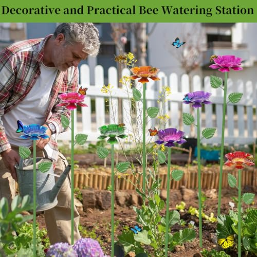 8 Pack Bee Watering Station - Flowers Butterfly Feeder, Bee Water Feeders for Outside, Metal Garden Decor, Bee Baths for Garden Yard Patio - size: New-flower 8-Pack