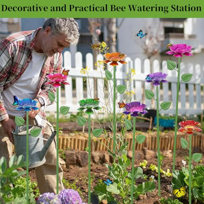 8 Pack Bee Watering Station - Flowers Butterfly Feeder, Bee Water Feeders for Outside, Metal Garden Decor, Bee Baths for Garden Yard Patio - size: New-flower 8-Pack