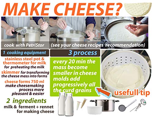 PetriStor 5 pcs Soft Cheese Mold for Cheese Making 0.8QT - Small Cheese Molds - Homemade Cheese Making Supplies - Cream Cheese Form Mold - Moldes Para Queso Fresco Casero - Feta Cheese Making Basket