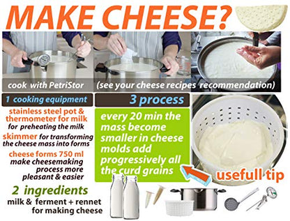 PetriStor 5 pcs Soft Cheese Mold for Cheese Making 0.8QT - Small Cheese Molds - Homemade Cheese Making Supplies - Cream Cheese Form Mold - Moldes Para Queso Fresco Casero - Feta Cheese Making Basket