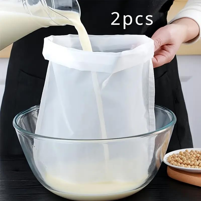 2 Pcs Multi-Purpose Nylon Strainer Bags - Ultra Fine Mesh Filter for Soy Milk, Fruit Juice, Vegetable Juice, Wine Residue - Reusable Kitchen Tool for Straining and Food Prep