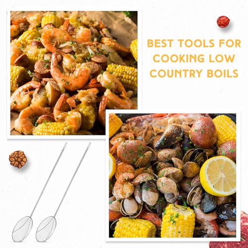 Baderke 2 Pcs 36 Inch Round Plated Wire Skimmer Stainless Steel Food Strainer Spoon Mesh Stirring Fryer Skimmer with Long Handle for Kitchen Fried Food Cooking Straining Frying - size: 36 Inch
