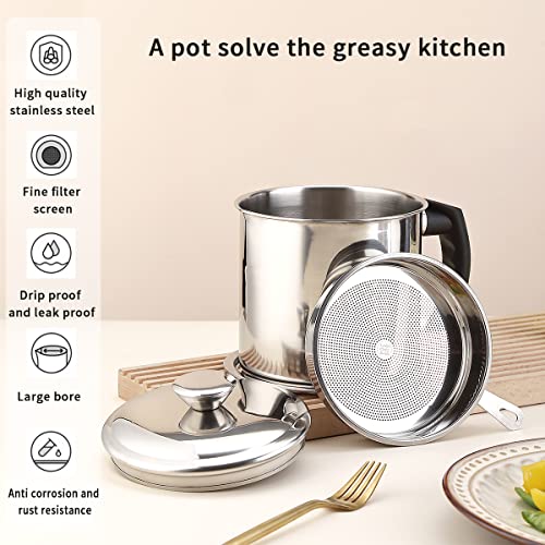 Kyraton Bacon Grease Container With Strainer, 48 oz Stainless Steel Oil Container, Pot Fat Storage With Lid, Easy Grip Handle Suitable For Storing Frying Oil And Cooking Grease 1. Silver - color: 1. Silver