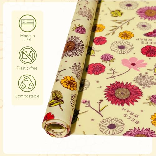 Bee's Wrap Beeswax Wraps for Food - Cut to Size 14x52" Beeswax Wrap Roll - Plastic Free Made in USA Reusable Natural Food Wrap - Meadow Magic - style: Meadow Magic