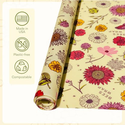 Bee's Wrap Beeswax Wraps for Food - Cut to Size 14x52" Beeswax Wrap Roll - Plastic Free Made in USA Reusable Natural Food Wrap - Meadow Magic - style: Meadow Magic