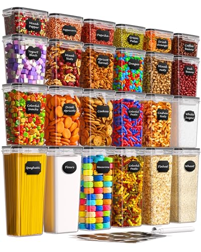 Airtight Food Storage Containers with Lids, 24 PCS Kitchen and Pantry Organization Canisters, BPA-Free, PVC-Free, Food-grade Plastic Leak-proof Jars for Cereal, Flour, Sugar, Extra 24 Labels & Marker - color: 24 Piece