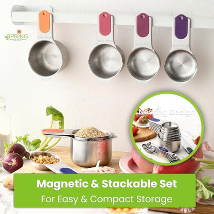 Spring Chef Magnetic Measuring Cups & Spoons Set of 15 - Mountain Sunrise | Stainless Steel, Patented, BPA Free, Strong Magnets, Heavy Duty - color: Mountain Sunrise, size: Set of 15