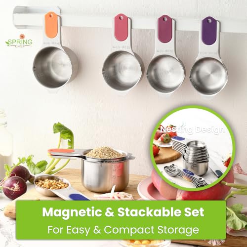 Spring Chef Magnetic Measuring Cups & Spoons Set of 15 - Mountain Sunrise | Stainless Steel, Patented, BPA Free, Strong Magnets, Heavy Duty - color: Mountain Sunrise, size: Set of 15