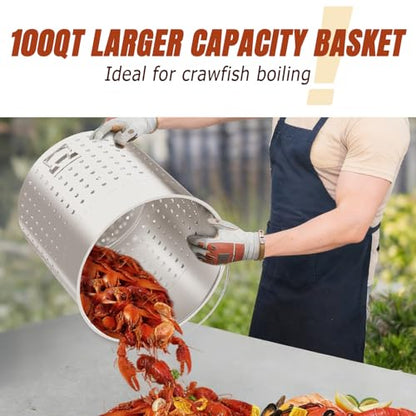 120QT Seafood Boil Pot with Detachable Stirring Paddle, Stainless Steel Stock Pot, Crawfish Boiler with Basket, Lid & Lifting Hook, Perfect for Outdoor Crab, Lobster & Shrimp Boils - style: 120QT+Mixing Paddle