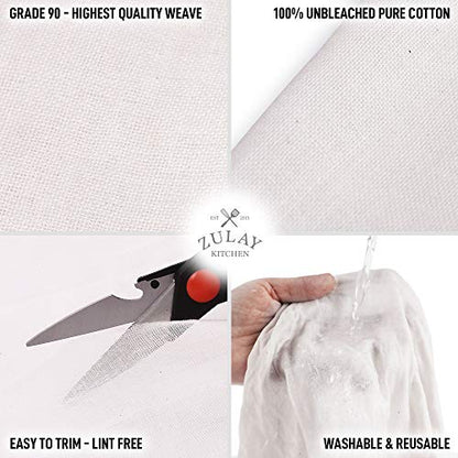 Zulay Grade 90 Cheesecloth - Unbleached & Reusable Ultra Fine Cheese Cloth - Pure Cotton Food Grade Cloths For Cooking, Straining, Basting, Making Cheese, Decoration and More (3 Yard) - size: 3 yard