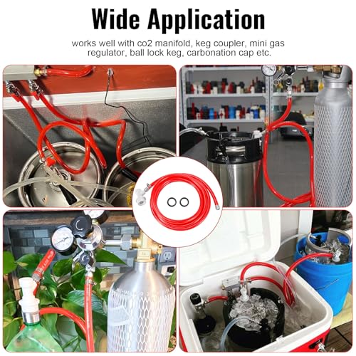Homebrew Ball Lock Gas Line Assembly, 5 FT Co2 Gas Line Tubing for Kegerator with O.D 5/16”Ball Lock Gas Disconnect PVC Ball Lock Co2 Hose Assemble Draft Beer Red Hose Kit for Corny Keg