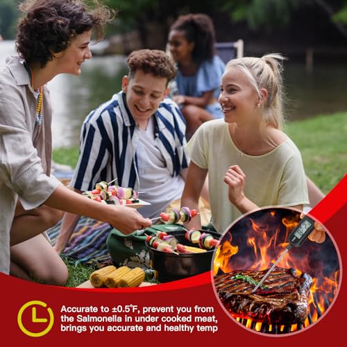 Copkim 6 Pcs Instant Read Meat Thermometer with Long Probe 9.65 Inch Kitchen Cooking Food Candy Waterproof Digital Thermometer for BBQ Water Milk Yogurt Liquid (Round&Square Ring,Black,White,Red) - color: Black, White, Red