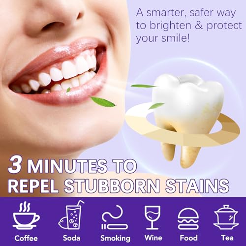 Teeth Whitening Powder - Purple Brightening Powder - Removes Stains, No Sensitivity - Toothpaste Power - for Coffee, Tea and Food Stains - Fresh Mint Flavor, Breath Freshener - 35g - size: 1.23 Ounce (Pack of 1)