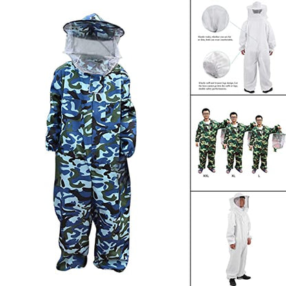 Bee Jacket,Professional Soft Beekeeping,Beekeeping Veil Protective Equipment,Full Keeper Suit with Beekeeper Hat for Men Women (Camouflage Blue XXL) - color: Camouflage Blue Xxl
