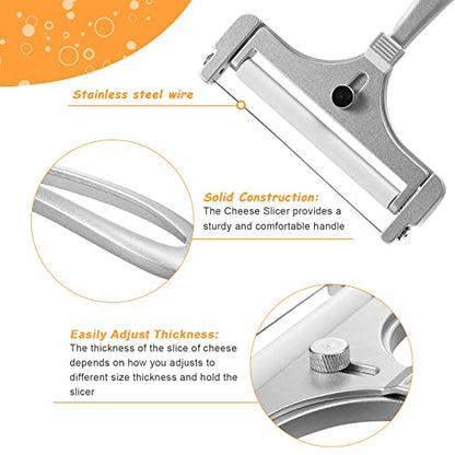 Boao Cheese Slicer with Wire Adjustable Thickness Cheese Cutter Handheld Stainless Steel for Soft Semi Thick Thin Hard Slicer for Kitchen Cooking Tools(Silver) - color: Silver