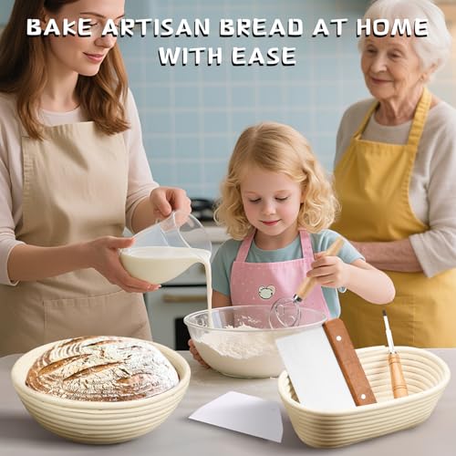 Dimpola Banneton Bread Proofing Basket - Banneton Basket Set Sourdough Proofing Basket Round Proofing Bowls Handmade Rattan Baskets and Liners (Oval & Round Gift Set) - style: Oval & Round Gift Set